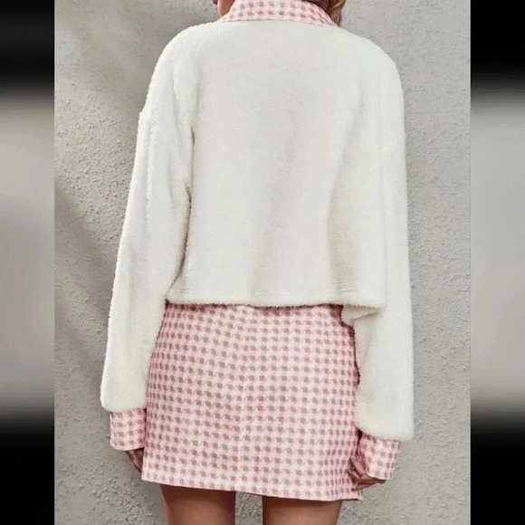 Houndstooth Panel Drop Shoulder Flannel Jacket & Skirt - Picture 2 of 6